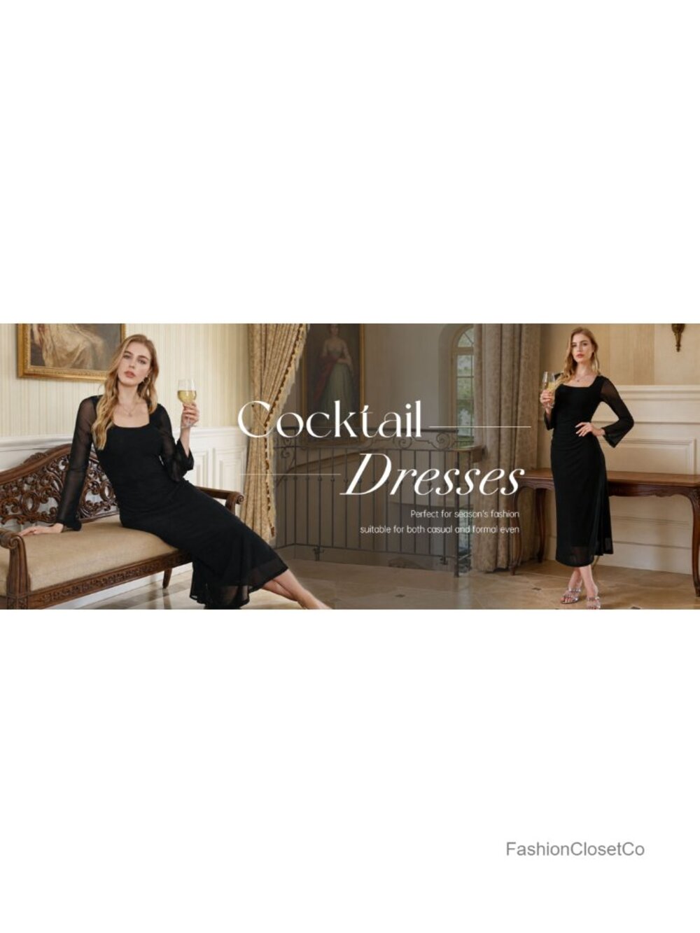 Sipaya Women's Bodycon Maxi Dress Long Sleeve Square Neck Formal Wedding Guest - Picture 5 of 5